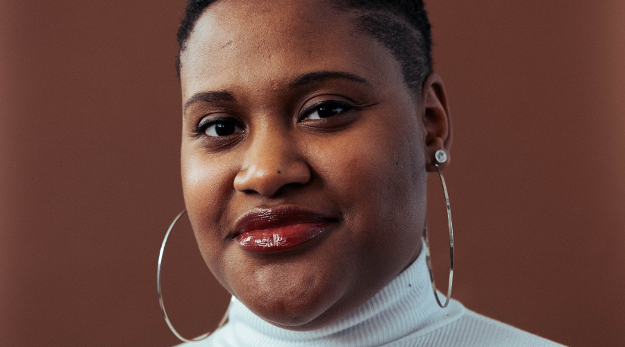 African American woman wearing large hoop earings